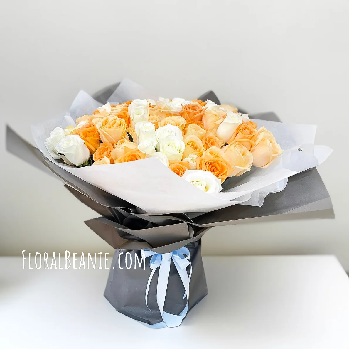 Anniversary 99 Champagne and White Rose Bouquet 1 99 Champagne and White Rose Bouquet
