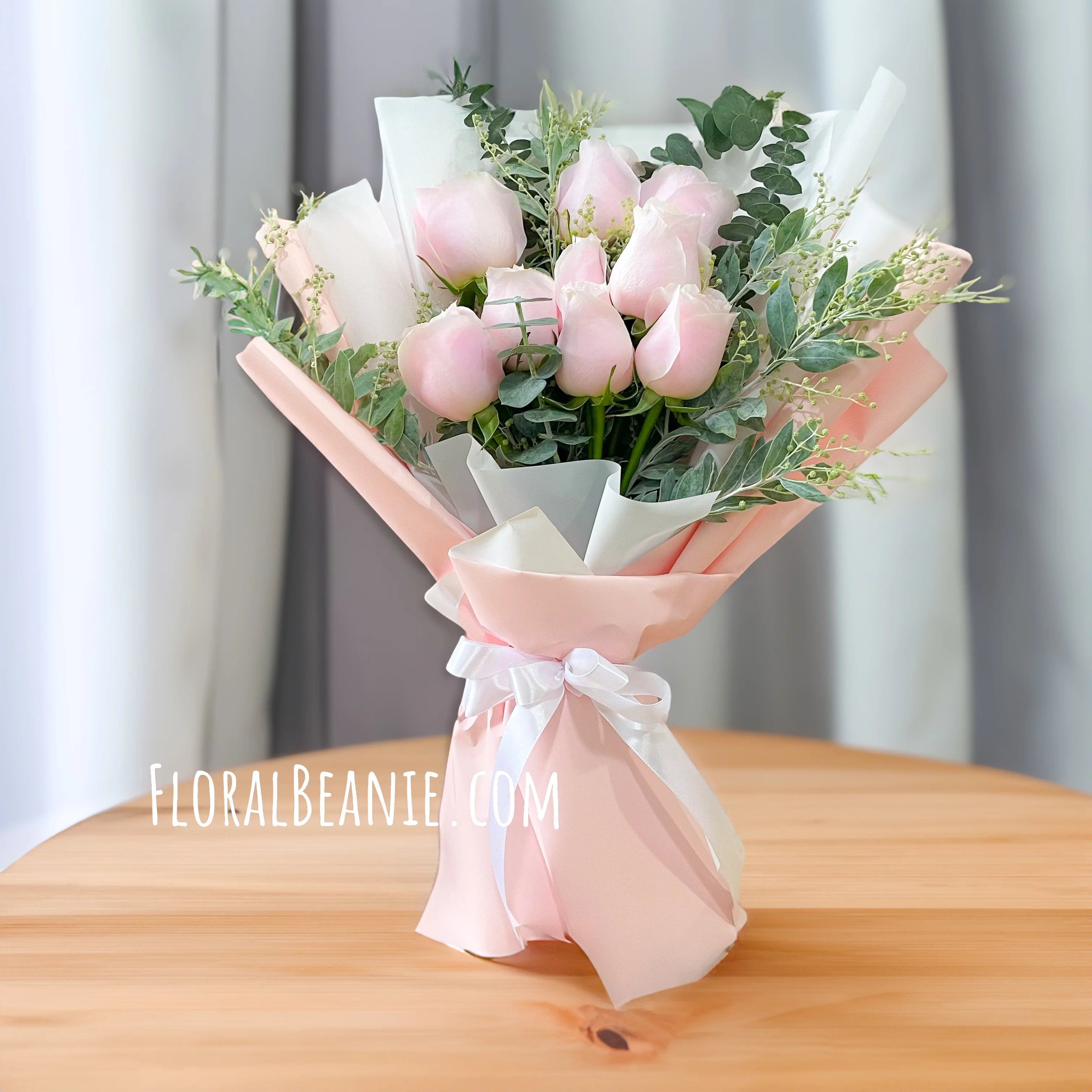 Get Well Soon Pink Rose And Greens Bouquet 1 Pink Rose and Greens Bouquet