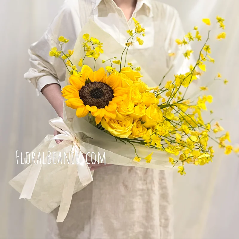 Happy Birthday Stylish Sunflower And Yellow Rose Bouquet 2 Sunflower and Yellow Rose Bouquet