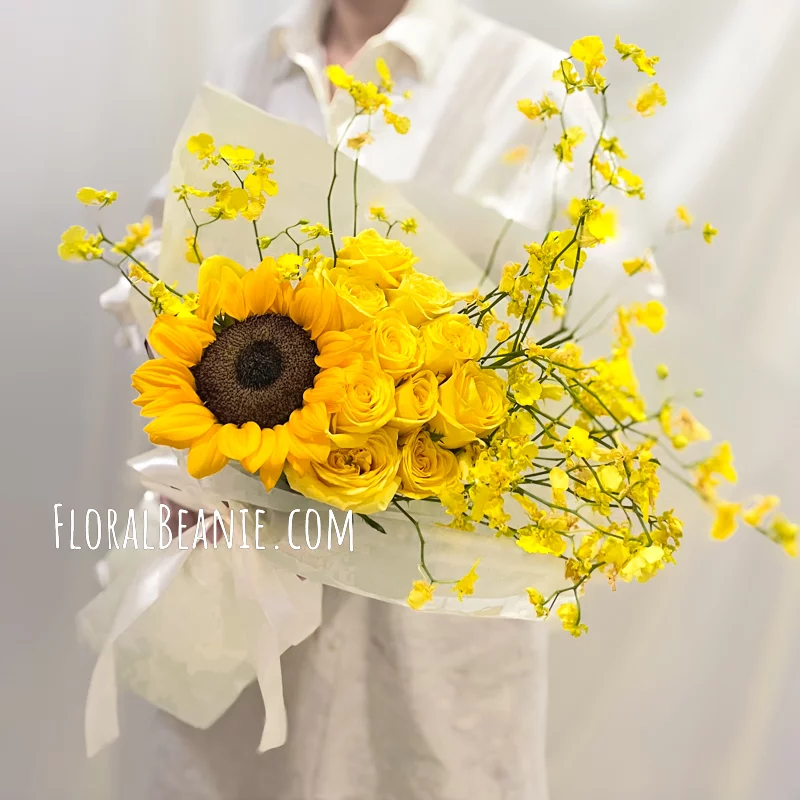 Happy Birthday Stylish Sunflower And Yellow Rose Bouquet 1 Sunflower and Yellow Rose Bouquet