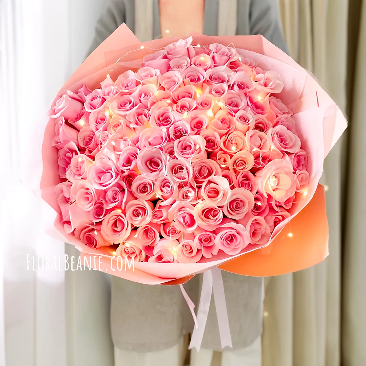 99 Pink Rose Bouquet 2 99 Pink Rose Bouquet with Warm Fairy Lights