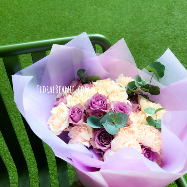 Champagne Carnation with Purple Rose Bouquet