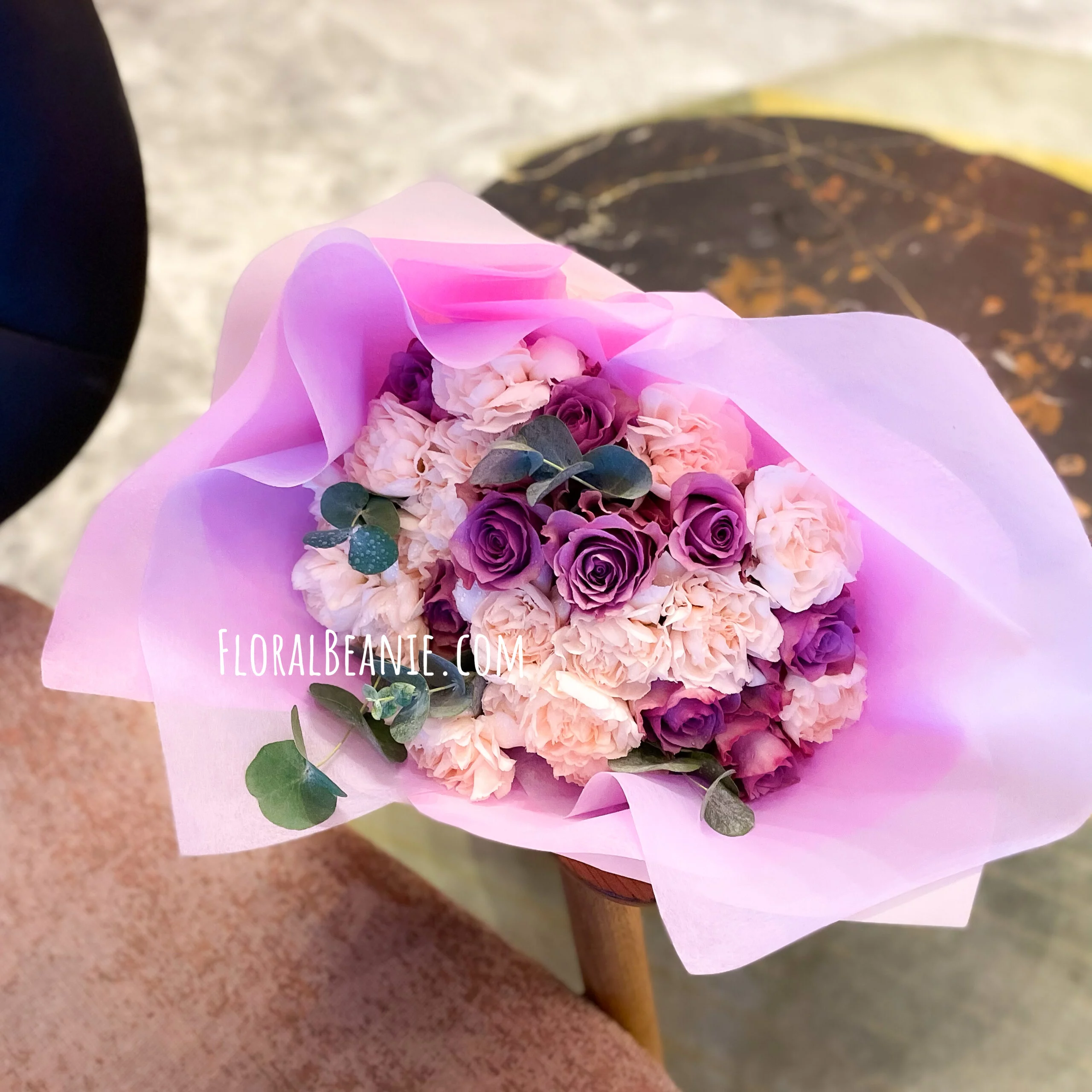 Champagne Carnation with Purple Rose Bouquet