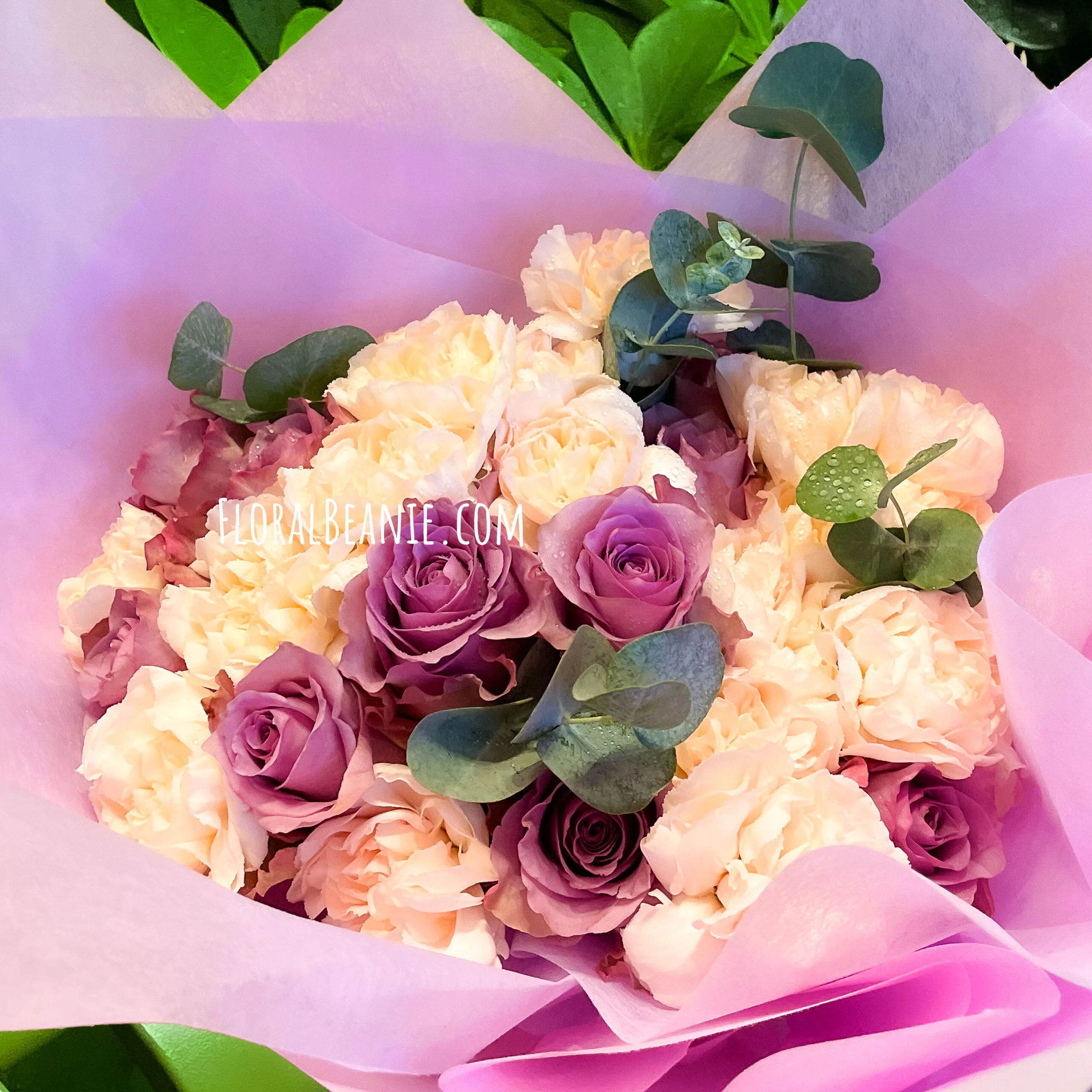 Champagne Carnation with Purple Rose Bouquet